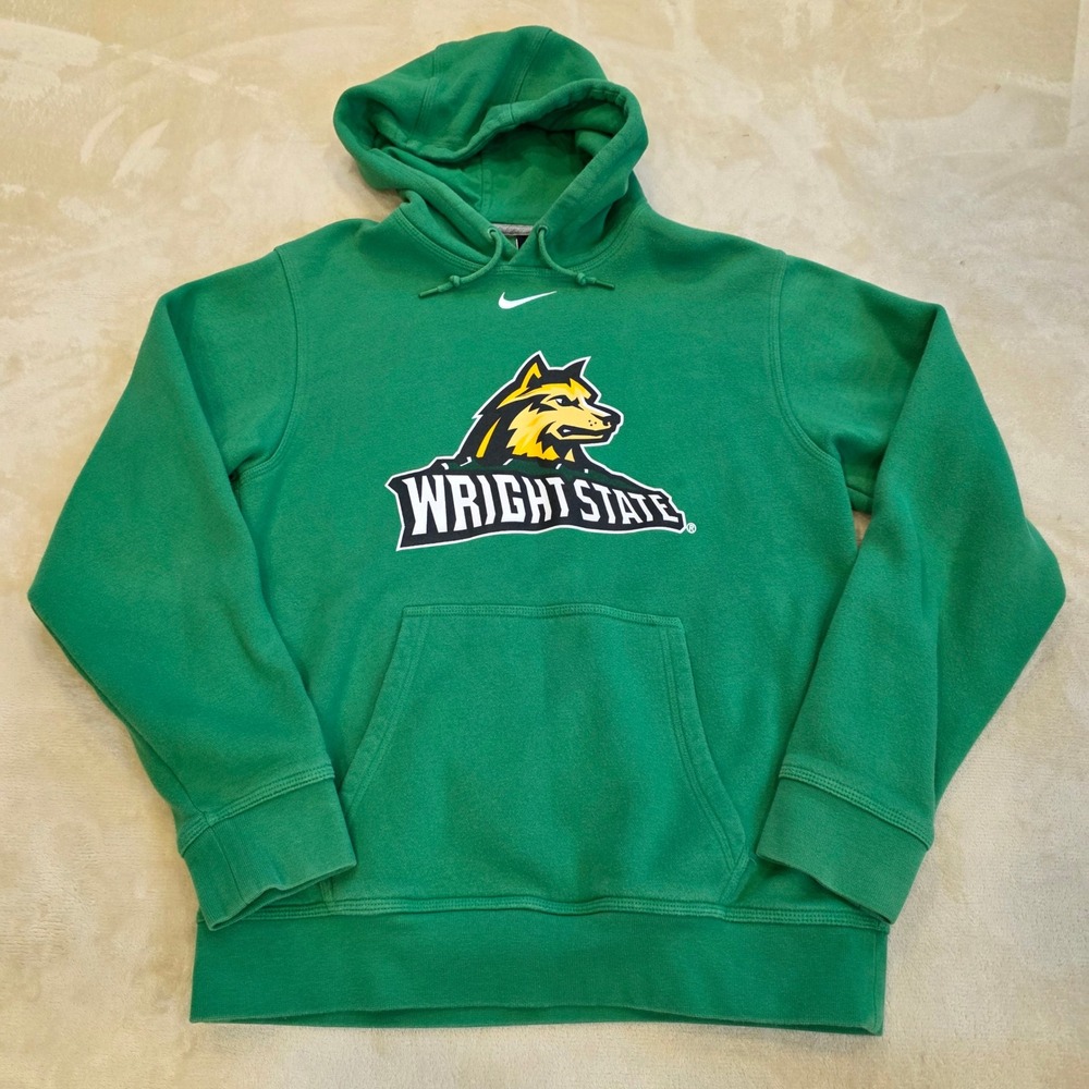 Nike Wright State Raiders Hoodie Sweatshirt Mens Small S Green Wolf Mascot Logo